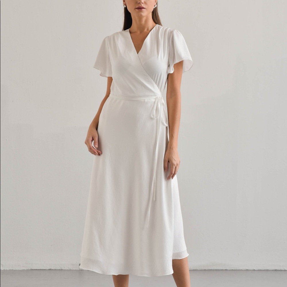 Wendy White Wrap Dress: Short Sleeves